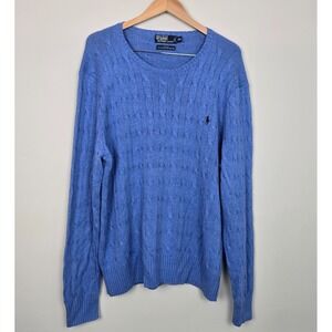 Vintage Polo Ralph Lauren Silk Cable Knit Sweater XXL Blue Coastal Prep